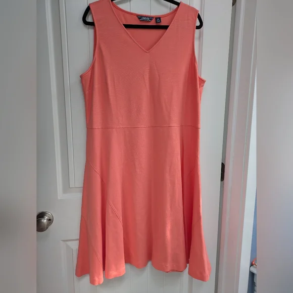 Lands' End Coral V-Neck Midi Dress - Picture 1 of 6
